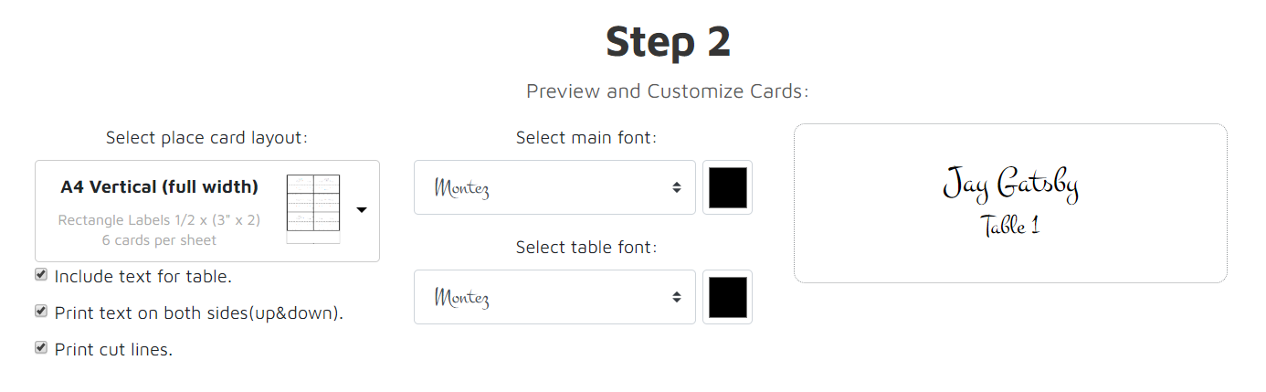 Step 2 Preview and Customize place card
