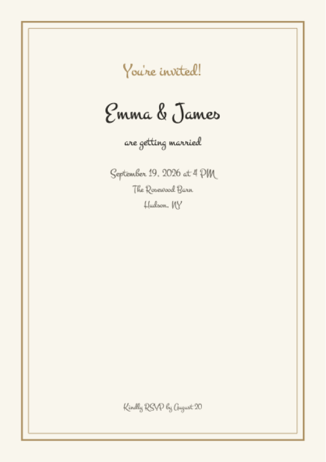 Classic printable wedding invitation, A5 PDF