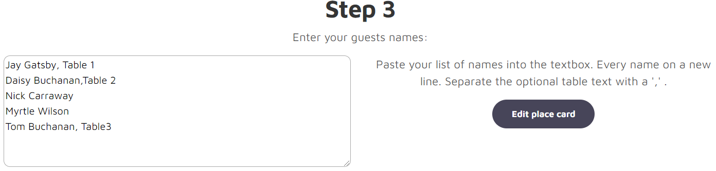 Step 3 Enter your guests names for place card
